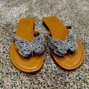 INC silver bling butterfly flip flops